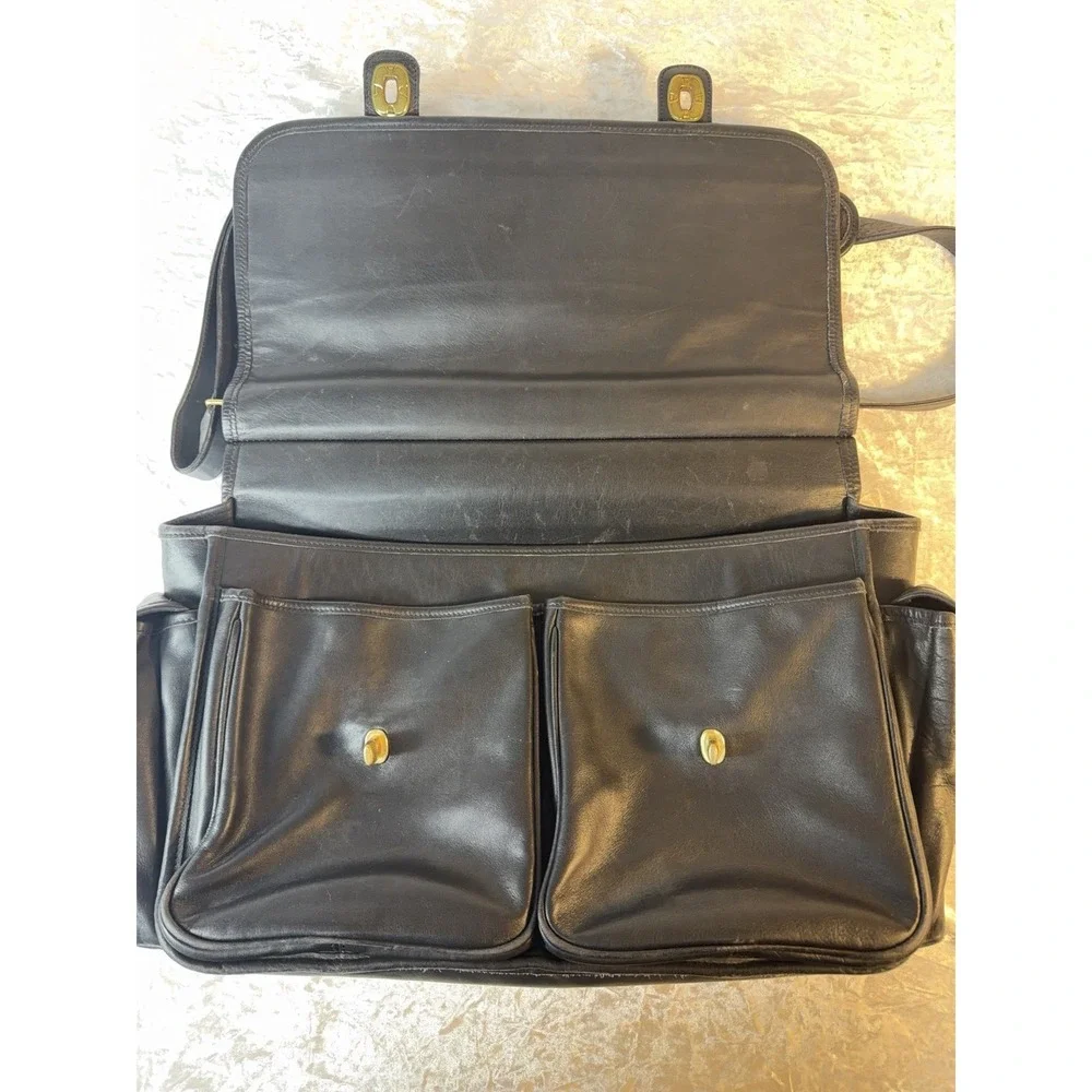 Vintage Coach 0594 Travel Collection Black Leather Briefcase Messenger Bag